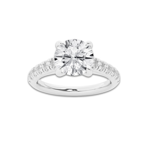 2.40 ctw Round Lab-Grown Diamond Pave Engagement Ring in Platinum for Women | E Color, VS1 Clarity, IGI Certified 2.00 ct Center Diamond