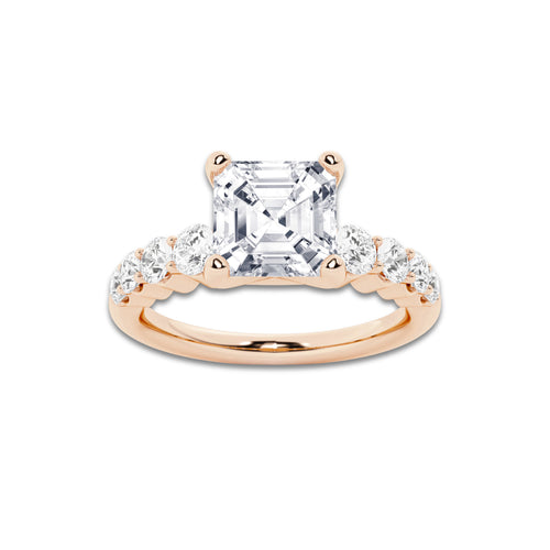 2.04 ctw Asscher Lab-Grown Diamond Side Stone Engagement Ring in 14K Rose Gold for Women | Colorless D, VVS1 Clarity, IGI Certified 1.50 Ct Center Diamond
