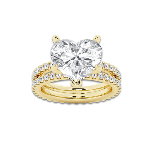 7.22 ctw Heart Lab-Grown Diamond Double Row Diamond Engagement Ring in 14K Yellow Gold for Women | Colorless E, VS1 Clarity, IGI Certified 6.00 ct Center Diamond