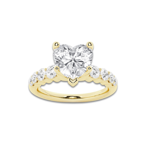 2.04 ctw Heart Lab-Grown Diamond Side Stone Engagement Ring in 14K Yellow Gold for Women | Colorless E, VS1 Clarity, IGI Certified 1.50 Ct Center Diamond