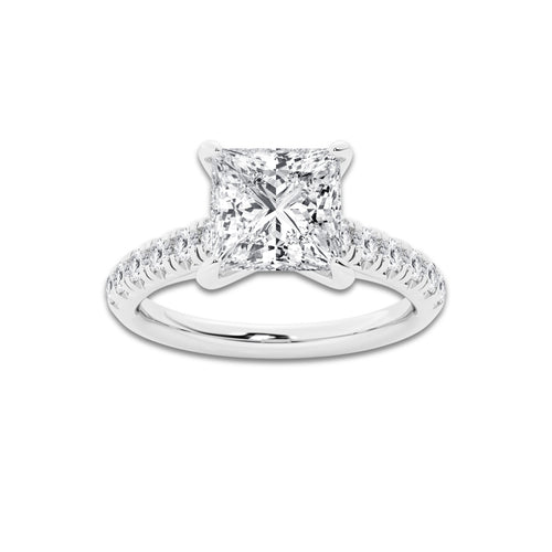 2.41 ctw Princess Lab-Grown Diamond Pave Engagement Ring in Platinum for Women | E Color, VS1 Clarity, IGI Certified 2.00 ct Center Diamond