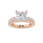 2.50 ctw Princess Lab-Grown Diamond Split-Prong Set Side Stone Engagement Ring in 14K Rose Gold for Women | Colorless E, VS1 Clarity, IGI Certified 1.50 ct Center Diamond