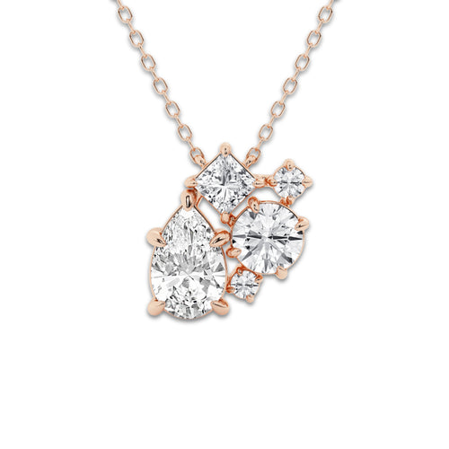 2 ctw Mosaic Five Stone Pendant 14K Rose Gold, E, VS1 | IGI Certified, 1 ct Center