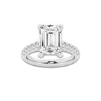 5.43 ctw Emerald Lab-Grown Diamond Pave Engagement Ring in 14K White Gold for Women | E Color, VS1 Clarity, IGI Certified 5.00 ct Center Diamond