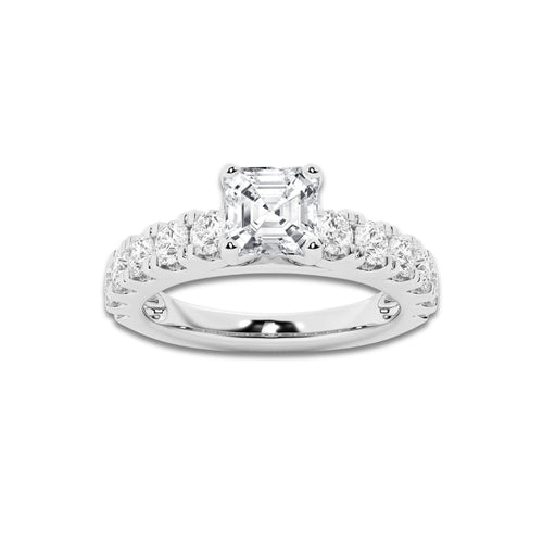 2.00 ctw Asscher Lab-Grown Diamond Split-Prong Set Side Stone Engagement Ring in Platinum for Women | Colorless E, VS1 Clarity, IGI Certified 1.00 ct Center Diamond