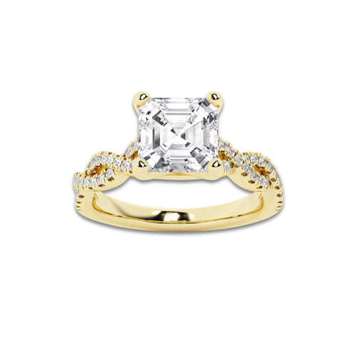 1.75 ctw Asscher Lab-Grown Diamond Twisted Shank Engagement Ring in 14K Yellow Gold for Women | E Color, VS1 Clarity, IGI Certified 1.50 ct Center Diamond