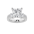 6.96 ctw Princess Lab-Grown Diamond Three Stone Double Row Engagement Ring in Platinum for Women | E Color, VS1 Clarity, IGI Certified 6.00 ct Center Diamond