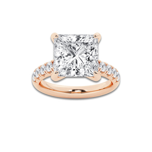 8.55 ctw Princess Lab-Grown Diamond Pave Engagement Ring in 14K Rose Gold for Women | D Color, VVS1 Clarity, IGI Certified 8.00 ct Center Diamond