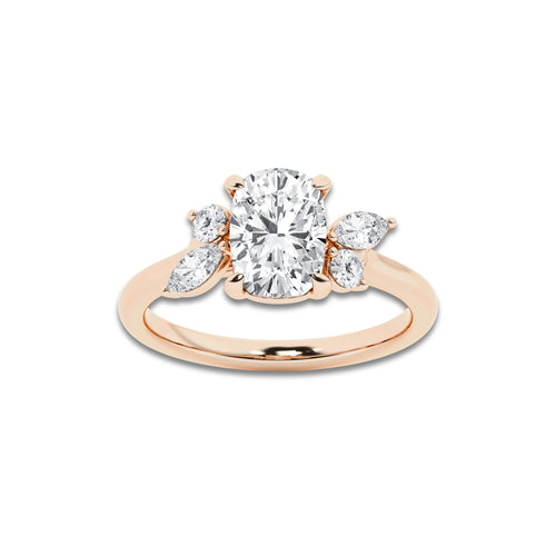 Anthem 2 2/5 ctw Elongated Cushion Lab Grown Diamond Round and Marquise Floral Side Stone Engagement Ring 14K Rose Gold, D, VVS | IGI Certified, 2 ct Center