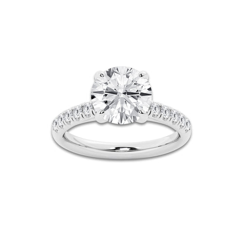 3.40 ctw Round Lab-Grown Diamond Pave Engagement Ring in Platinum for Women | E Color, VS1 Clarity, IGI Certified 3.00 ct Center Diamond
