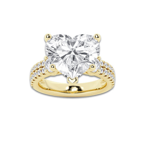 8.96 ctw Heart Lab-Grown Diamond Three Stone Double Row Engagement Ring in 14K Yellow Gold for Women | E Color, VS1 Clarity, IGI Certified 8.00 ct Center Diamond