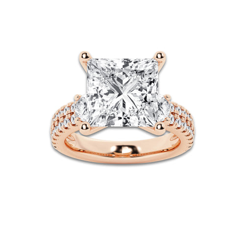 8.96 ctw Princess Lab-Grown Diamond Three Stone Double Row Engagement Ring in 14K Rose Gold for Women | E Color, VS1 Clarity, IGI Certified 8.00 ct Center Diamond