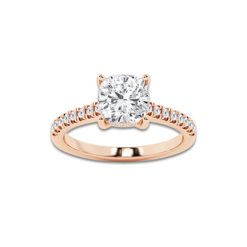 2.23 ctw Cushion Lab-Grown Diamond Hidden Halo Side Stone Engagement Ring in 18K Rose Gold for Women | Colorless D, VVS1 Clarity, IGI Certified 2.00 ct Center Diamond