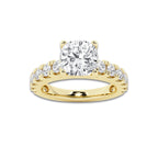2.50 ctw Cushion Lab-Grown Diamond Split-Prong Set Side Stone Engagement Ring in 14K Yellow Gold for Women | Colorless E, VS1 Clarity, IGI Certified 1.50 ct Center Diamond