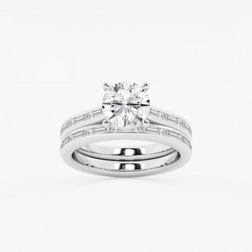 Synergy 2 3/4 ctw Round Lab Grown Diamond Baguette and Princess Side Stone Bridal Set Platinum, E, VS1 | IGI Certified, 2 ct Center