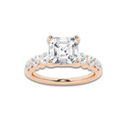 3.04 Ct Asscher Lab-Grown Diamond Half Eternity Engagement Ring in 14K Rose Gold for Female, Colorless (D), VVS1 Clarity | IGI Certified, 2.50 Ct Center Diamond