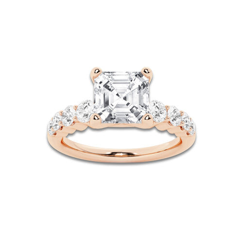 3.04 Ct Asscher Lab-Grown Diamond Half Eternity Engagement Ring in 14K Rose Gold for Female, Colorless (D), VVS1 Clarity | IGI Certified, 2.50 Ct Center Diamond