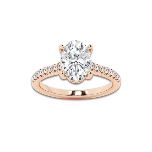 2.24 ctw Oval Lab-Grown Diamond Hidden Halo Side Stone Engagement Ring in 18K Rose Gold for Women | Colorless D, VVS1 Clarity, IGI Certified 2.00 ct Center Diamond