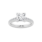 2.41 ctw Asscher Lab-Grown Diamond Pave Engagement Ring in 14K White Gold for Women | D Color, VVS1 Clarity, IGI Certified 2.00 ct Center Diamond
