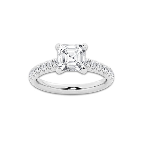2.41 ctw Asscher Lab-Grown Diamond Pave Engagement Ring in 14K White Gold for Women | D Color, VVS1 Clarity, IGI Certified 2.00 ct Center Diamond