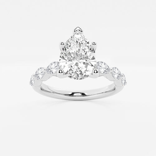 1.91 ctw Pear Lab-Grown Diamond Marquise Side Stone Engagement Ring in 14K White Gold for Women | Colorless E, VS1 Clarity, IGI Certified 1.50 ct Center Diamond