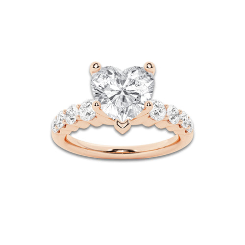 2.54 ctw Heart Lab-Grown Diamond Side Stone Engagement Ring in 14K Rose Gold for Women | Colorless E, VS1 Clarity, IGI Certified 2.00 Ct Center Diamond