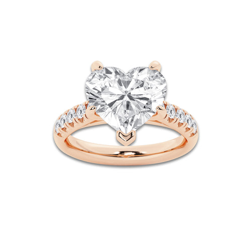 5.43 ctw Heart Lab-Grown Diamond Pave Engagement Ring in 14K Rose Gold for Women | D Color, VVS1 Clarity, IGI Certified 5.00 ct Center Diamond