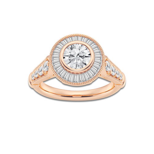 1 3/4 ctw Round Lab Grown Diamond Vintage Inspired Old Mine Cut Engagement Ring 14K Rose Gold, EF, VS2 | 1 ct Center