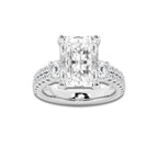 6.96 ctw Radiant Lab-Grown Diamond Three Stone Double Row Engagement Ring in Platinum for Women | E Color, VS1 Clarity, IGI Certified 6.00 ct Center Diamond