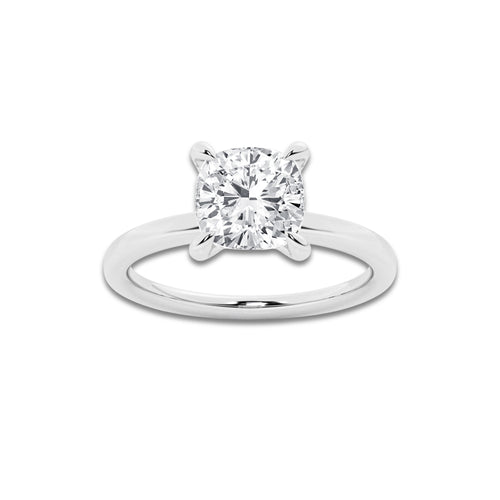 1 5/8 ctw Cushion Lab Grown Diamond Pave Prong Solitaire Engagement Ring with Hidden Accents Platinum, E, VS1 | 1 1/2 ct Center