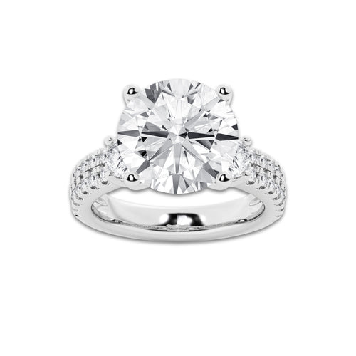 7.96 ctw Round Lab-Grown Diamond Three Stone Double Row Engagement Ring in 14K White Gold for Women | E Color, VS1 Clarity, IGI Certified 7.00 ct Center Diamond