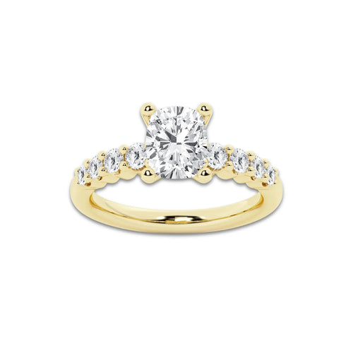 2.02 Ct Elongated Cushion Lab-Grown Diamond Half Eternity Engagement Ring in 14K Yellow Gold for Female, Colorless (E), VS1 Clarity | IGI Certified, 1.50 Ct Center Diamond