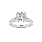 3.40 ctw Princess Lab-Grown Diamond Pave Engagement Ring in Platinum for Women | E Color, VS1 Clarity, IGI Certified 3.00 ct Center Diamond