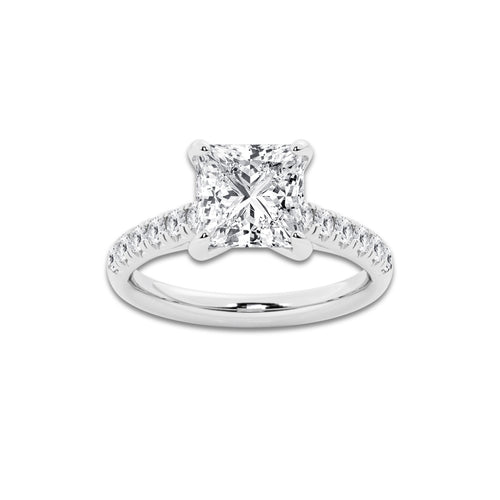 3.40 ctw Princess Lab-Grown Diamond Pave Engagement Ring in Platinum for Women | E Color, VS1 Clarity, IGI Certified 3.00 ct Center Diamond