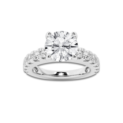 4.00 ctw Round Lab-Grown Diamond Split-Prong Set Side Stone Engagement Ring in Platinum for Women | Colorless D, VVS1 Clarity, IGI Certified 3.00 ct Center Diamond