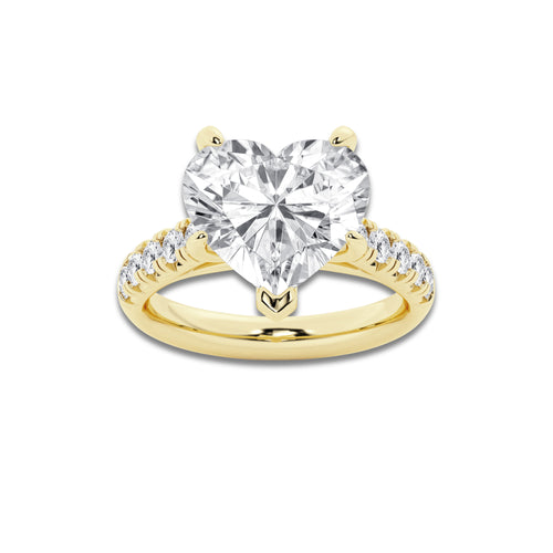 6.55 ctw Heart Lab-Grown Diamond Pave Engagement Ring in 14K Yellow Gold for Women | D Color, VVS1 Clarity, IGI Certified 6.00 ct Center Diamond