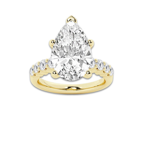 7.66 Ct Pear Lab-Grown Diamond Half Eternity Engagement Ring in 14K Yellow Gold for Female, Colorless (D), VVS1 Clarity | IGI Certified, 7.00 Ct Center Diamond