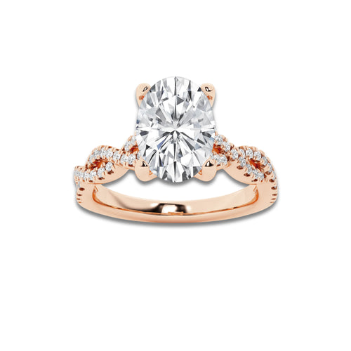 2.25 ctw Oval Lab-Grown Diamond Twisted Shank Engagement Ring in 14K Rose Gold for Women | D Color, VVS1 Clarity, IGI Certified 2.00 ct Center Diamond