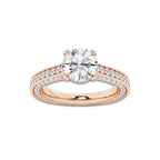 Kelly 4 1/8 ctw Round Lab Grown Diamond Pave Profile Side Stone Engagement Ring 14K Rose Gold, E, VS1 | IGI Certified, 3 ct Center