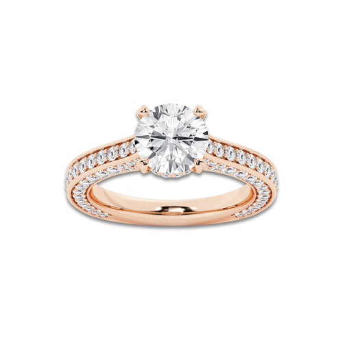 Kelly 4 1/8 ctw Round Lab Grown Diamond Pave Profile Side Stone Engagement Ring 14K Rose Gold, E, VS1 | IGI Certified, 3 ct Center