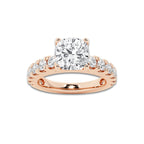 2.50 ctw Cushion Lab-Grown Diamond Split-Prong Set Side Stone Engagement Ring in 14K Rose Gold for Women | Colorless D, VVS1 Clarity, IGI Certified 1.50 ct Center Diamond
