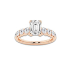 1.54 ctw Emerald Lab-Grown Diamond Side Stone Engagement Ring in 14K Rose Gold for Women | Colorless E, VS1 Clarity, IGI Certified 1.00 Ct Center Diamond
