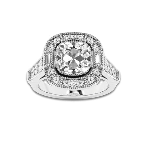 4 1/2 ctw Old Mine Cut Lab Grown Diamond Vintage Halo Engagement Ring Platinum, EF, VS2 | 4 ct Center