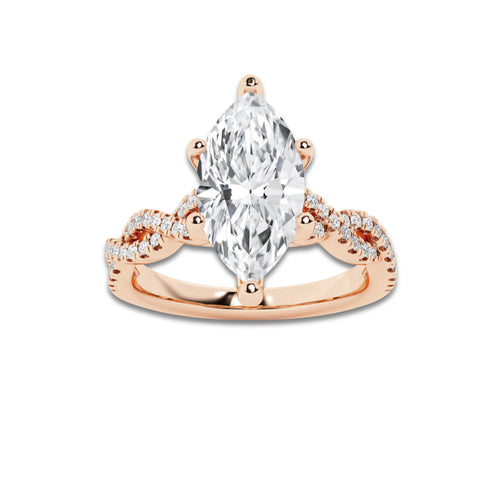 2.25 ctw Marquise Lab-Grown Diamond Twisted Shank Engagement Ring in 14K Rose Gold for Women | D Color, VVS1 Clarity, IGI Certified 2.00 ct Center Diamond