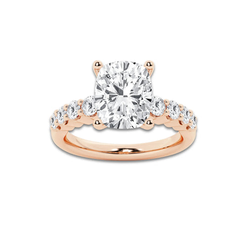 4.66 ctw Elongated Cushion Lab-Grown Diamond Side Stone Engagement Ring in 14K Rose Gold for Women | Colorless D, VVS1 Clarity, IGI Certified 4.00 Ct Center Diamond