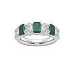 Monica 5.5x3.8mm Created Emerald and 1 1/3 ctw Oval Lab Grown Diamond Seven Stone Alternating Anniversary Band 14K White Gold, DE, VS1