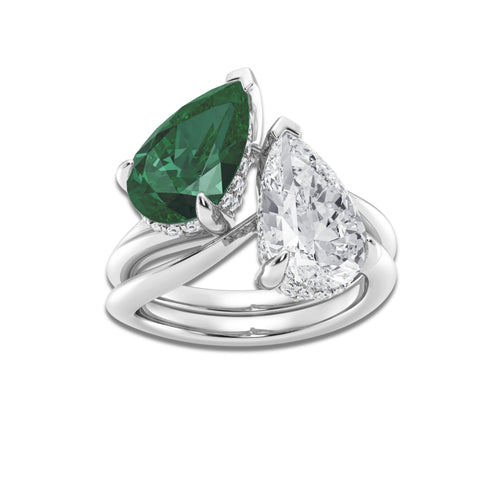 Lantana 5 3/4 ctw Pear Cut Emerald and Pear & Round Lab Grown Diamond Ring 14K White Gold | 3 ct Center