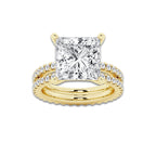 9.22 ctw Princess Lab-Grown Diamond Double Row Diamond Engagement Ring in 14K Yellow Gold for Women | Colorless E, VS1 Clarity, IGI Certified 8.00 ct Center Diamond