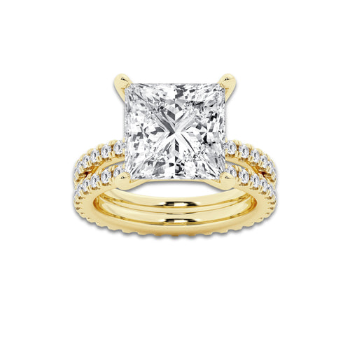 9.22 ctw Princess Lab-Grown Diamond Double Row Diamond Engagement Ring in 14K Yellow Gold for Women | Colorless E, VS1 Clarity, IGI Certified 8.00 ct Center Diamond