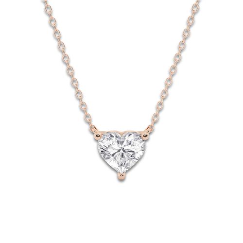 1 1/2 ctw Heart Lab Grown Diamond Solitaire Pendant 14K Rose Gold, E, VS1 | IGI Certified, 1 1/2 ct Center